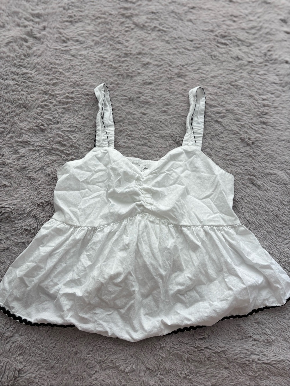 Japna White Camisole with Black Trim and Ruffled Straps